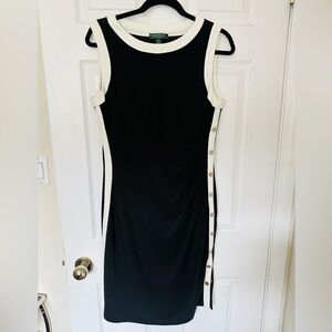 Lauren Ralph Lauren Black and White Mini Dress with Gold Buttons Size 14
